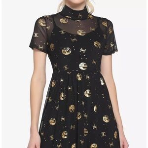 Lucasfilm 50th Anniversary Star Wars Gold & Black Death Star Mock Neck Dress